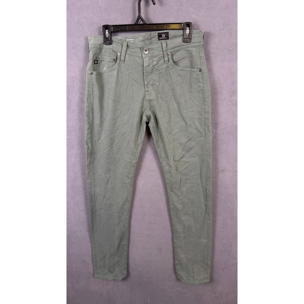 NWT AG Adriano Goldschmied The Tellis Pants Mens 30x34 Green Modern Slim Sateen